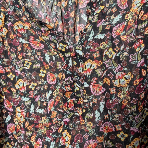 Zara Black Floral Long Sleeve Button Vneck Blouse - Picture 3 of 6